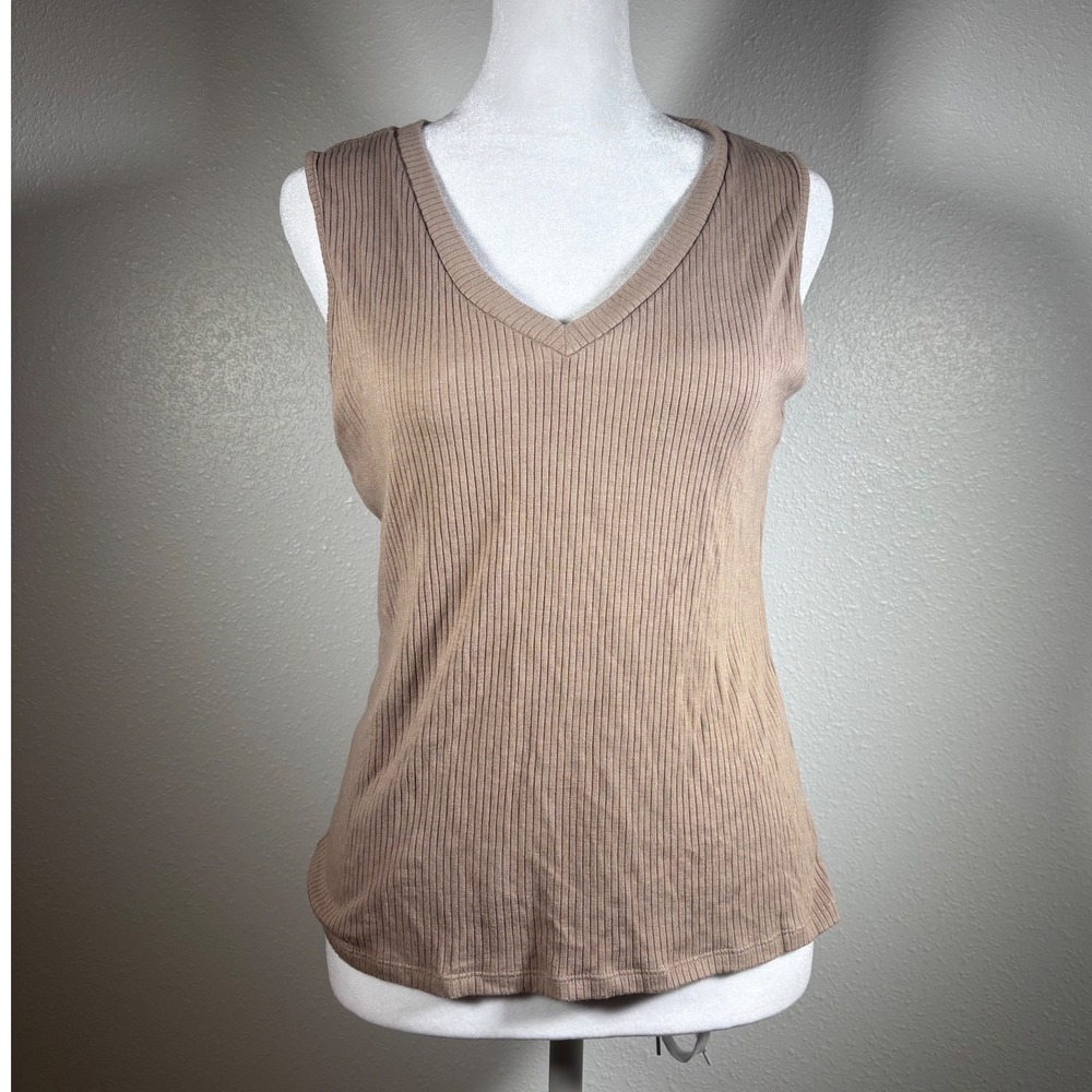 Boho Earthy Autumn Fall Womens Ribbed V-Neck Tank Top Taupe Brown Large Cyrus